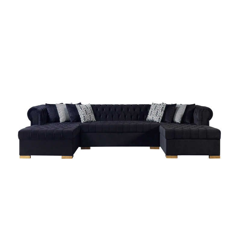 Canapé modulaire en velours noir Lorena, Velours noir