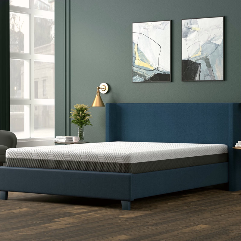 8 Inch Firm Mattress With Cooling Cover, Dark Bule, Queen