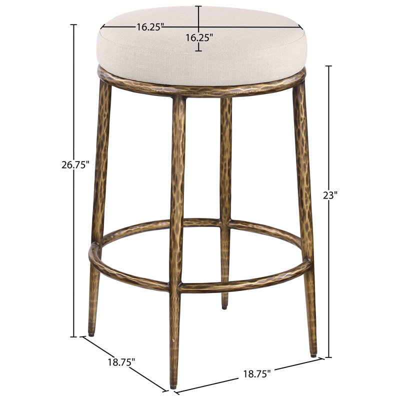 Ferro Hessle Linen Textured Performance Fabric Upholstered Counter Stool, Gold, Beige