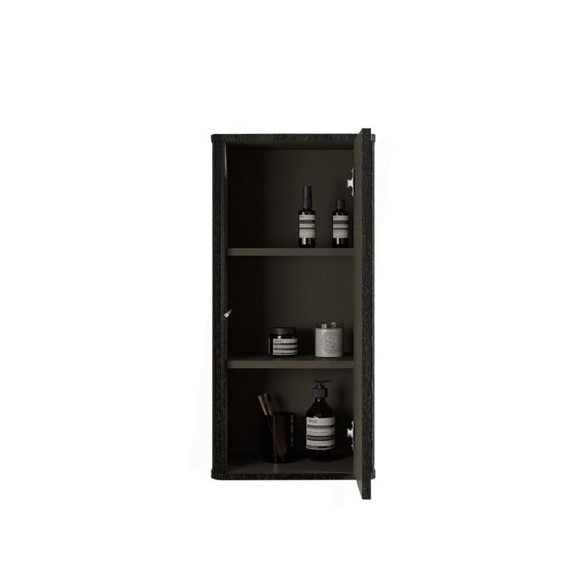 CC0414S308 Cabinet de toilette flottant rayé en chêne noir brossé, armoire de rangement murale pour petits espaces, pré-assemblé