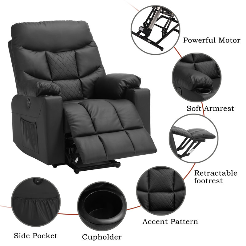 Fauteuil de massage inclinable chauffant en similicuir, Similicuir noir