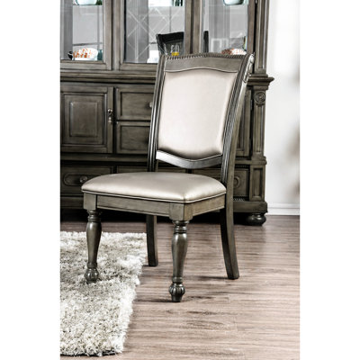 Glorious Classic Traditional - Chaises de salle à manger traditionnelles en bois massif de couleur gris avec coussins en similicuir et chaises de salle à manger