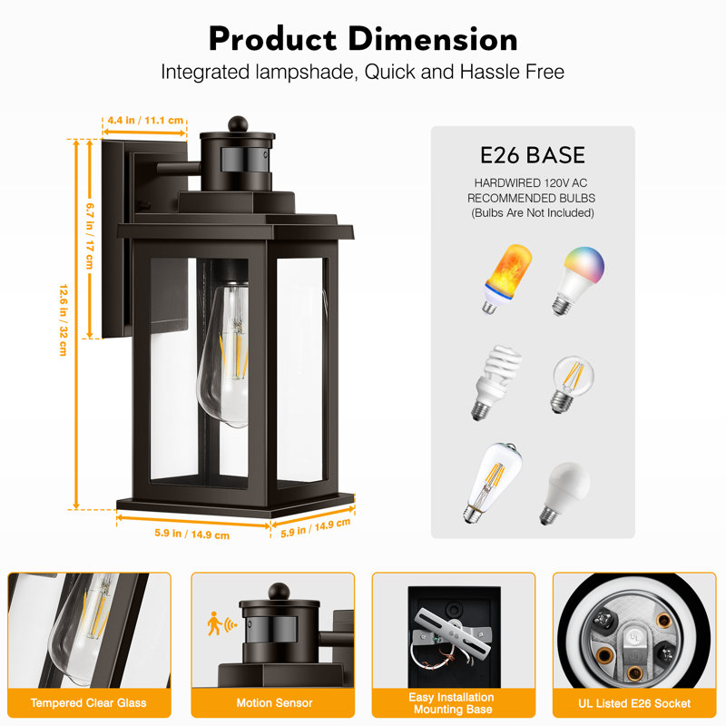 2 Pack Outdoor Lights for House, Oil Rubbed Bronze Dusk to Dawn Motion Sensor Outdoor Light, Oil Rubbed Bronze