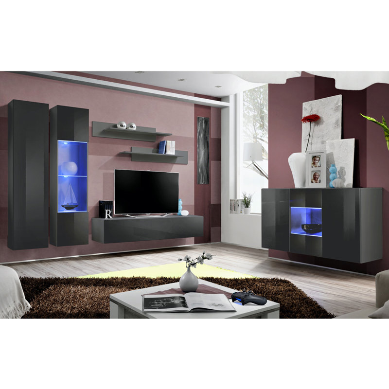 Meuble audio-vidéo flottant Ackeron pour téléviseur de 70 po ou moins, Gris