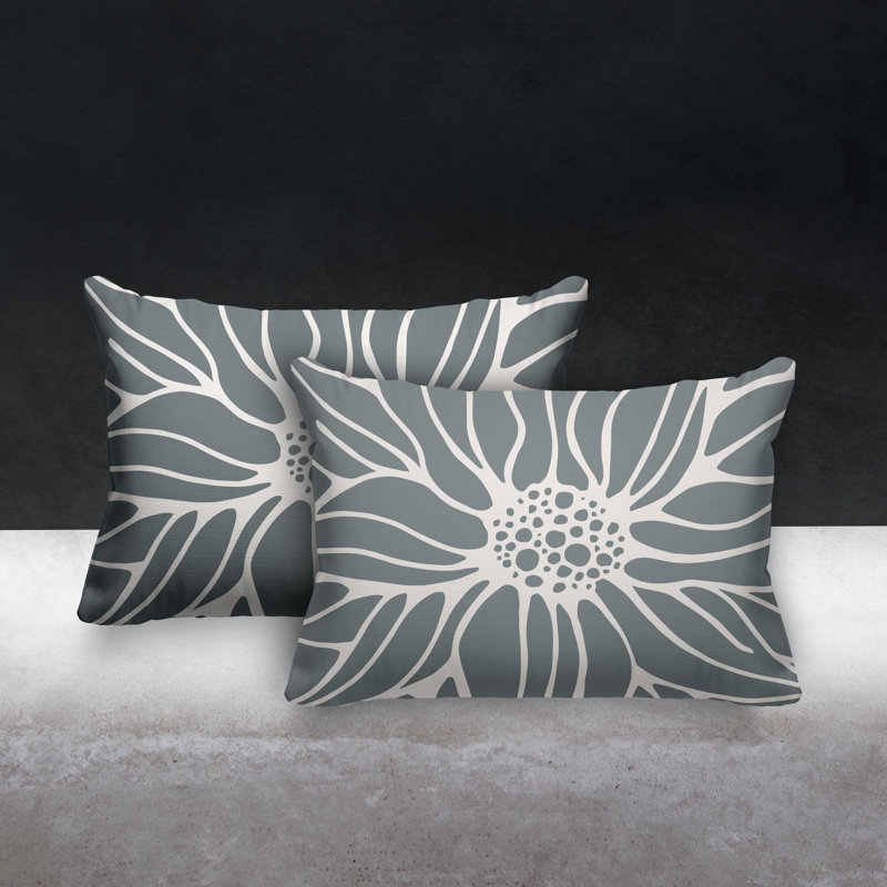 Polyester/Polyester Blend Lumbar Rectangular Indoor/Outdoor Pillow Cover & Insert, Gray