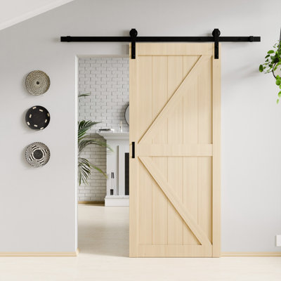 ANZZI Heavy Duty Sturdy Wood Single Sliding Barn Door - Solid Core MDF And PVC - Knockdown Design - Hardware Included - Space-Saving Solution