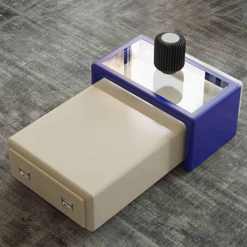 Table basse simple de style crème, Bleu / Crème