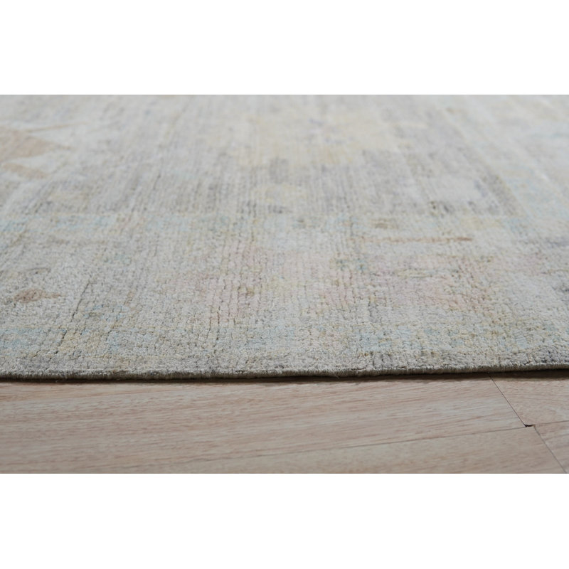Tapis ivoire en soie noué à la main délavé classique traditionnel moderne et moderne, 10 pi x 14 pi