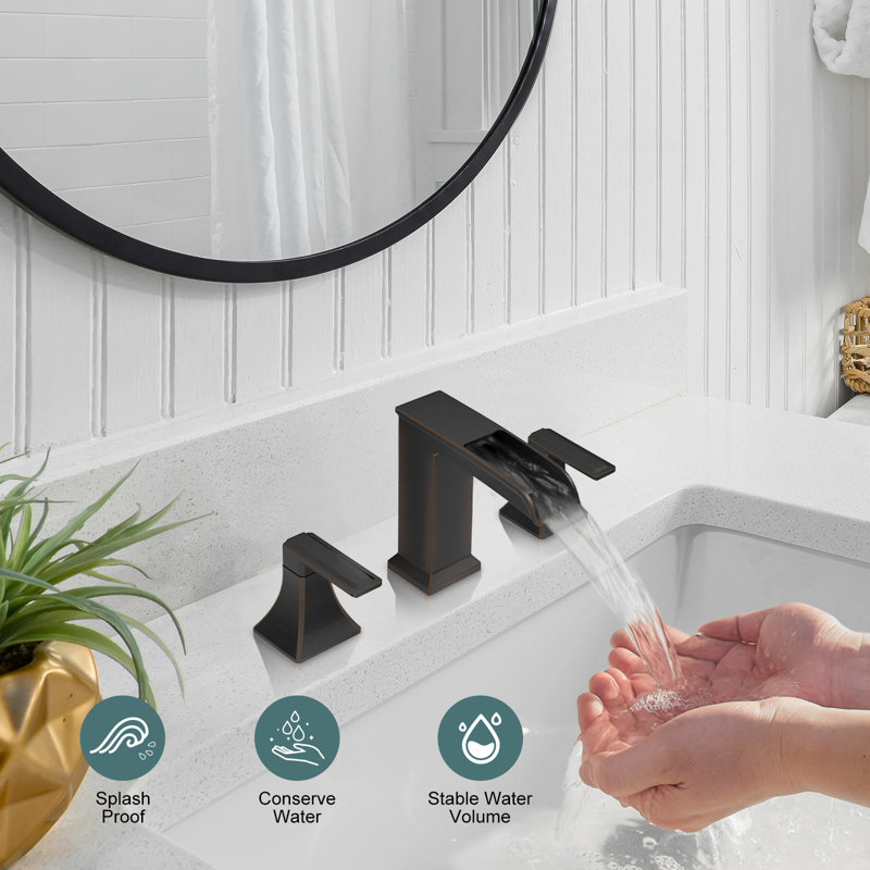 Waterfall 8 In. Widespread Double-Handle Bathroom Faucet Set 3-Holes Vanity Sink With Metal Drain, Oil Rubbed Bronze
