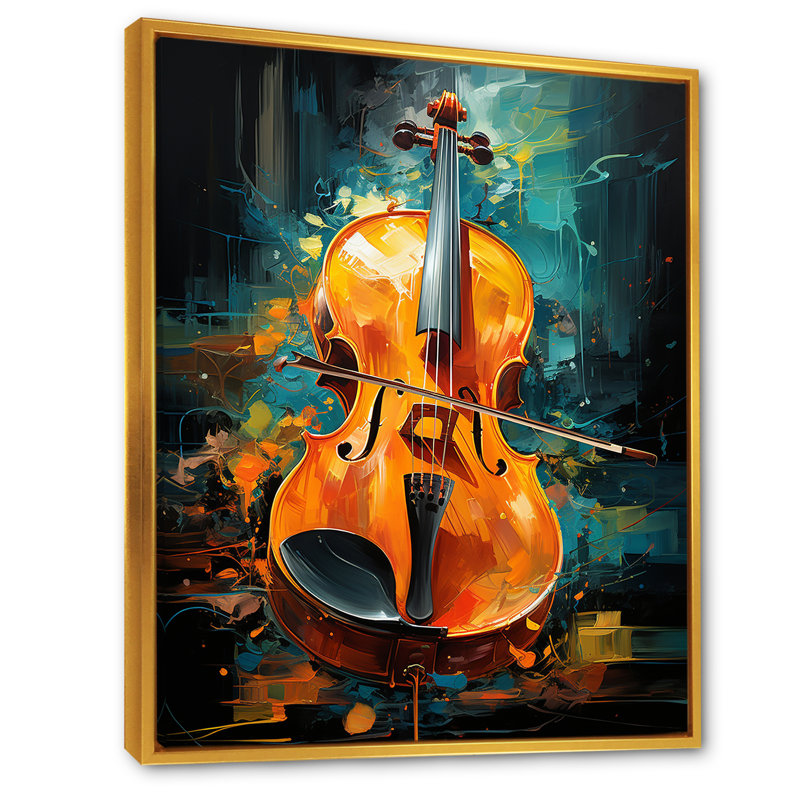 Violon Tribute Jazzed Jade sur toile, Cadre flottant doré, H 32 po x l 16 po x P 1 po