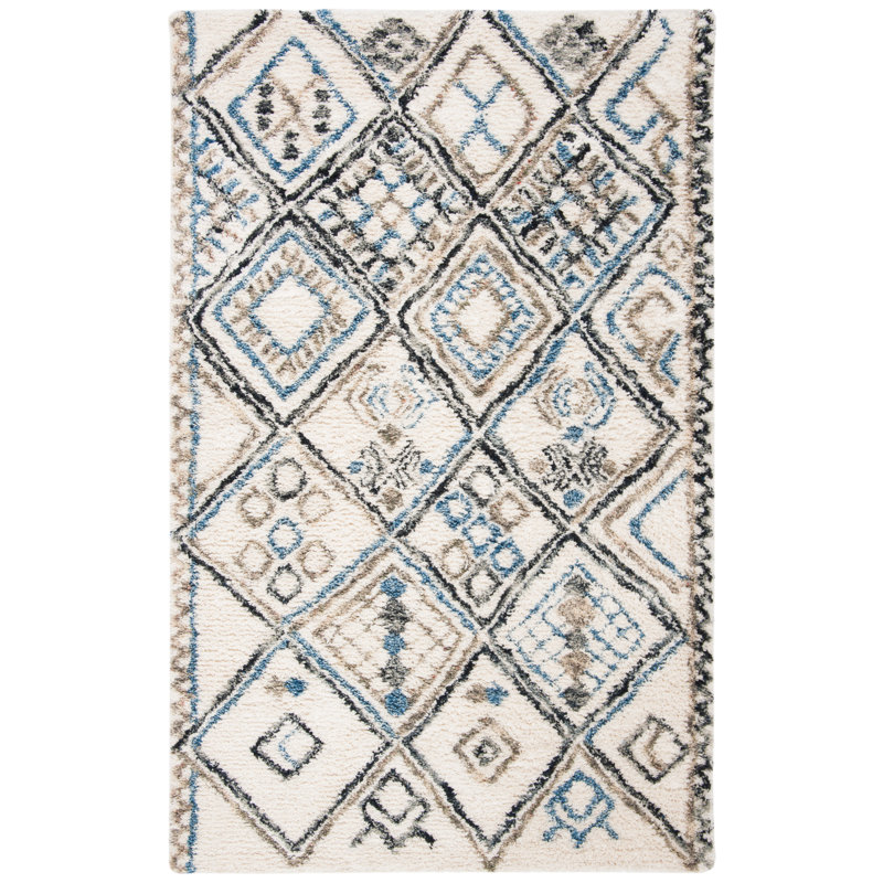 Powell Shag Hand Tufted Wool Southwestern Rug, Rectangle 4' x 6'