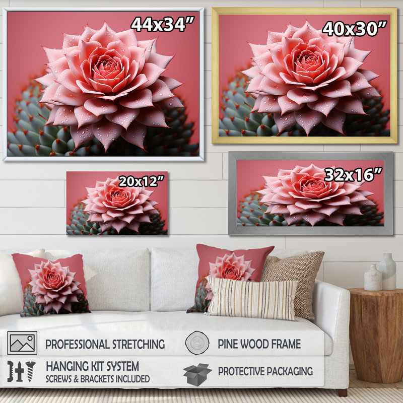 Cactus rose résilience - Cactus Wall Art Living Room, Cadre simple noir, H 34 po x l 44 po x P 1,5 po