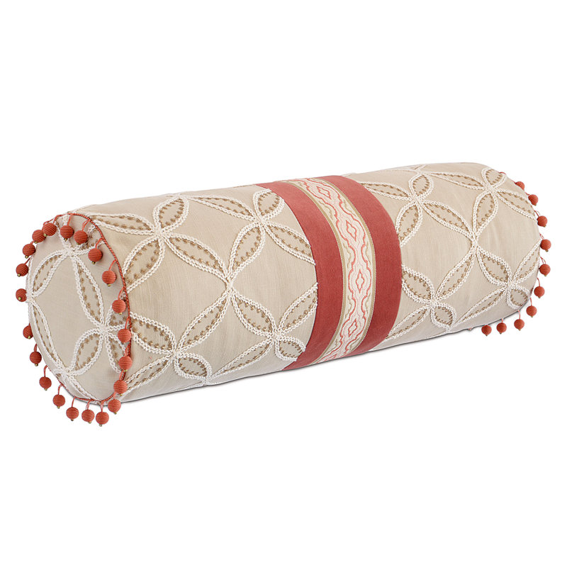 Rena Fringed, Appliqued, Embroidered, Textured Down Reversible Throw Pillow