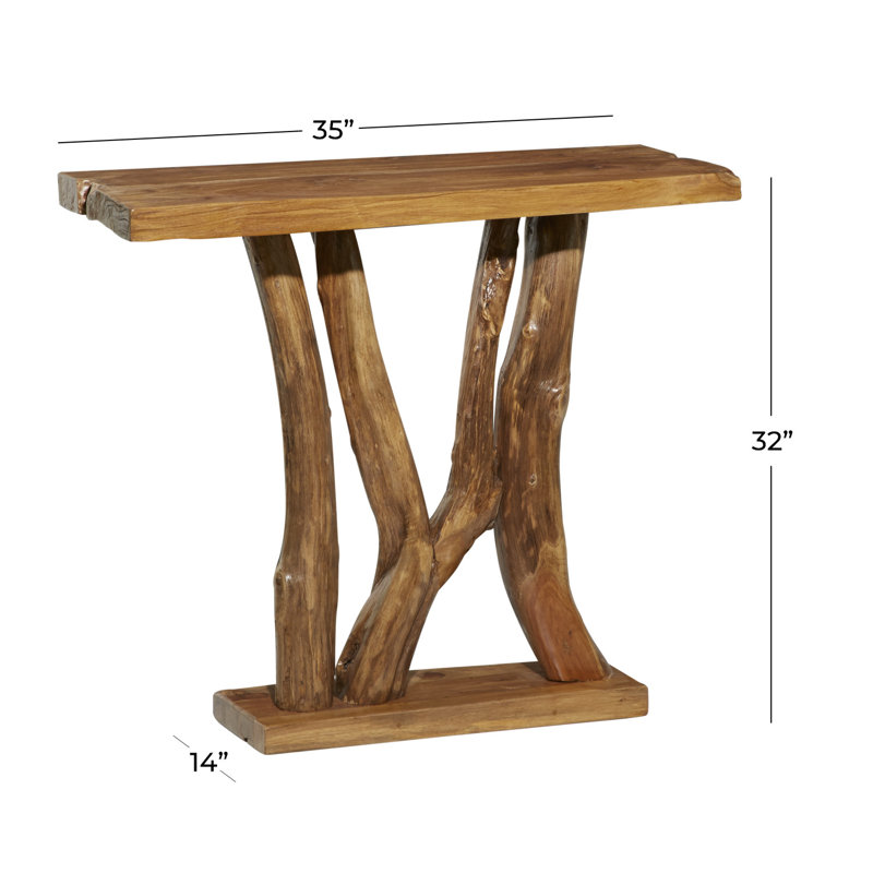 Dunand Brown Teak Wood Small Live Edge Tree Trunk Console Table 35" x 14" x 32"