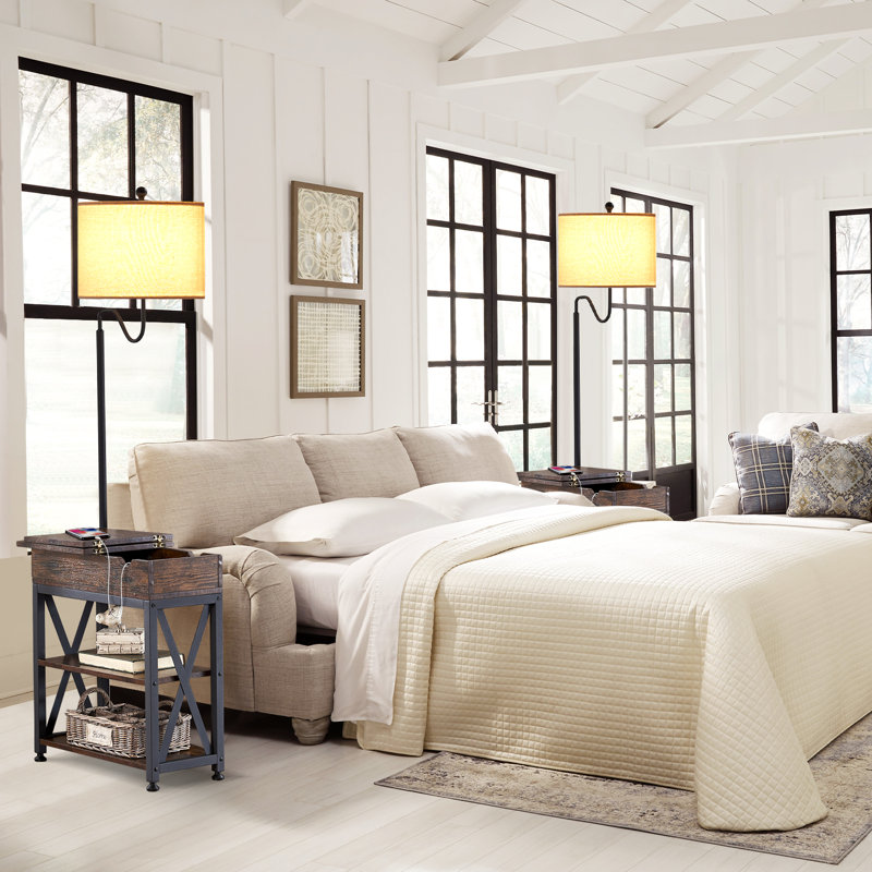 Table de bout avec lampe sur pied 59 po Ermadean, Brun