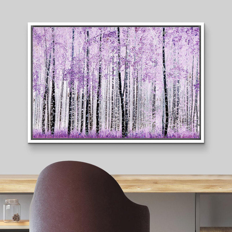 Abstrait forêt vibrante mauve coup de printemps forêt nature paysage relaxant calme, H 24 po x l 36 po x P 1,5 po