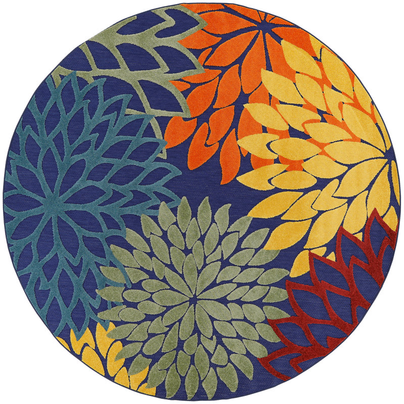 Manorma Floral Indoor/Outdoor Area Rug, Round 5'3"