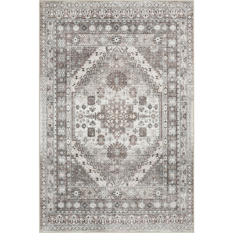 Medallion Non Slip Washable Rug(Brown)