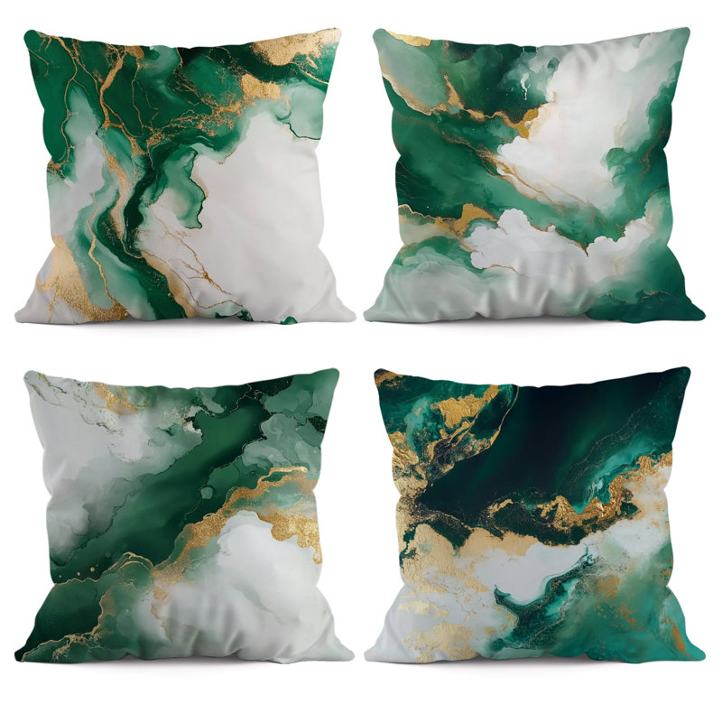 4 Pcs Green Marble Pattern Decorative Pillow Covers