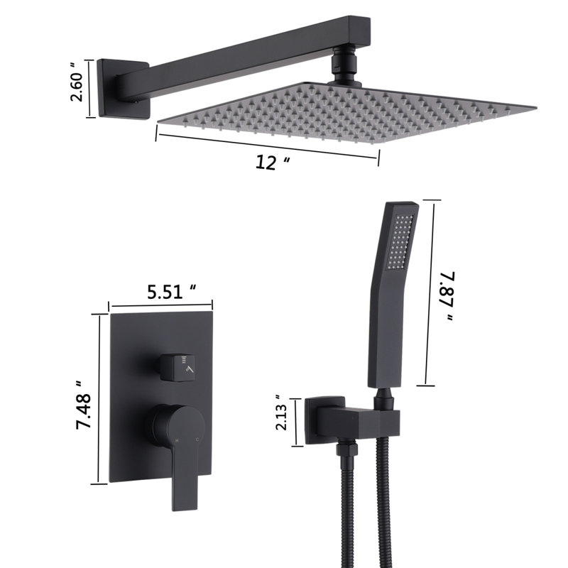 Système de douche au plafond 12 po, Noir mat