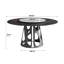Table de salle à manger ronde 57,69 "avec base en métal noir et plateau en pierre frittée, 6-8 places, table tournante blanche 31,5", table élégante, base en fer, ignifuge