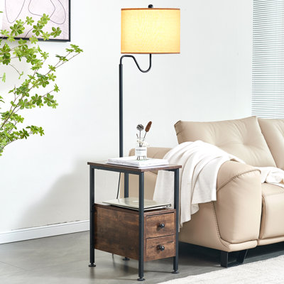 Gorbold 2 Drawers End Table Floor Lamp with Charging Board