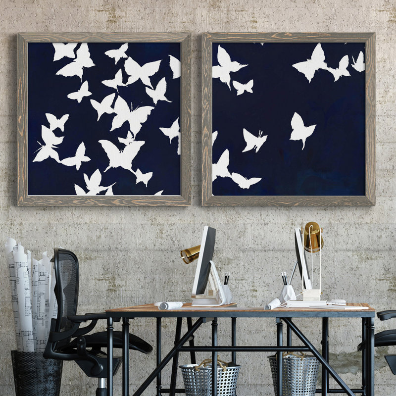 «All Aflutter», ensemble de 2 reproductions d'art sur toiles, H 31,5 po x l 63 po x P 1,5 po, Encadré gris