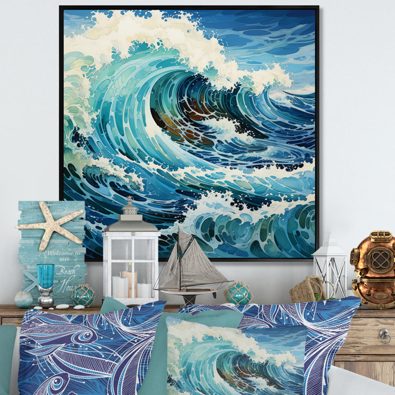Coastal Waves Of Wonder VII - Nautical & Beach Wall Decor, H 30 po x l 30 po x P 1 po, Cadre flottant noir