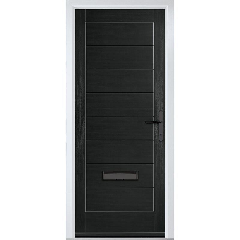 Crystal GRP Front door Monza Solid Blue 890mm x 2090mm Open in Left hand No Glass, Left, Black, 89mm x 209mm
