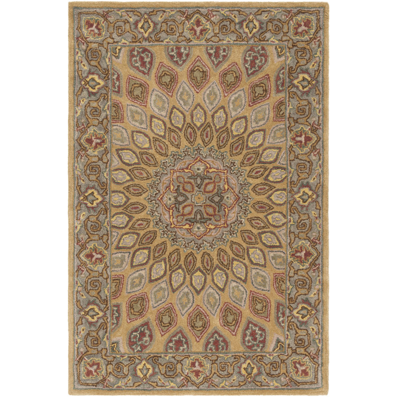 Tapis oriental en laine / coton / latex touffeté à la main Gideon en brun clair / gris, Rectangle 6 pi x 9 pi