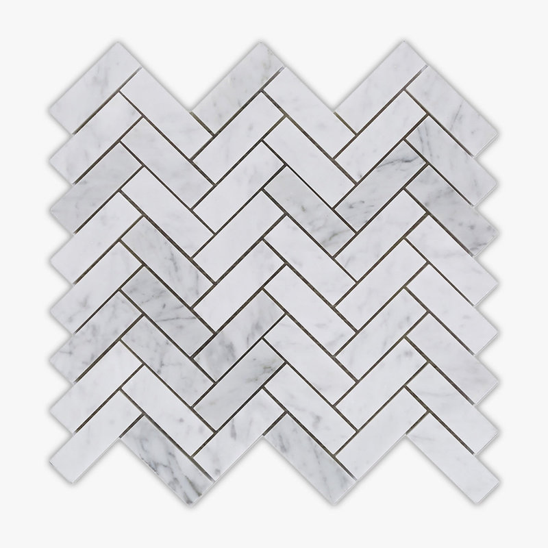 1" x 3" Marble Herringbone / Chevron Mosaic Wall & Floor Tile