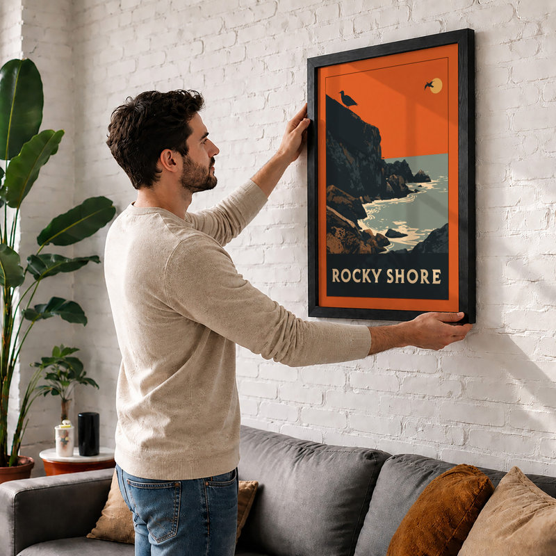 Rocky Shore Vintage - Print, A1 - 84.1 x 59.4 cm, Black