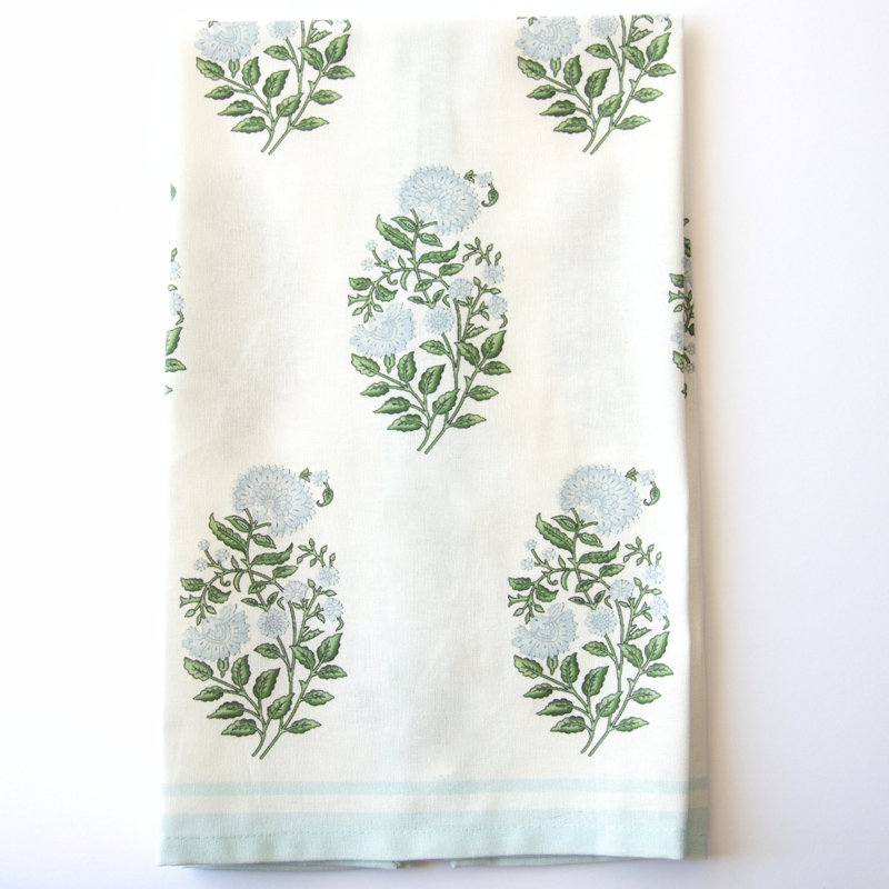 Genevieve Sky Block Print Tea Towel, Single, Genevieve