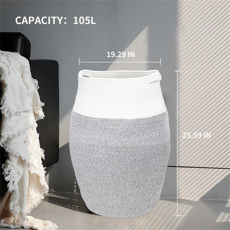 Laundry Hamper with Handles, Gray;White