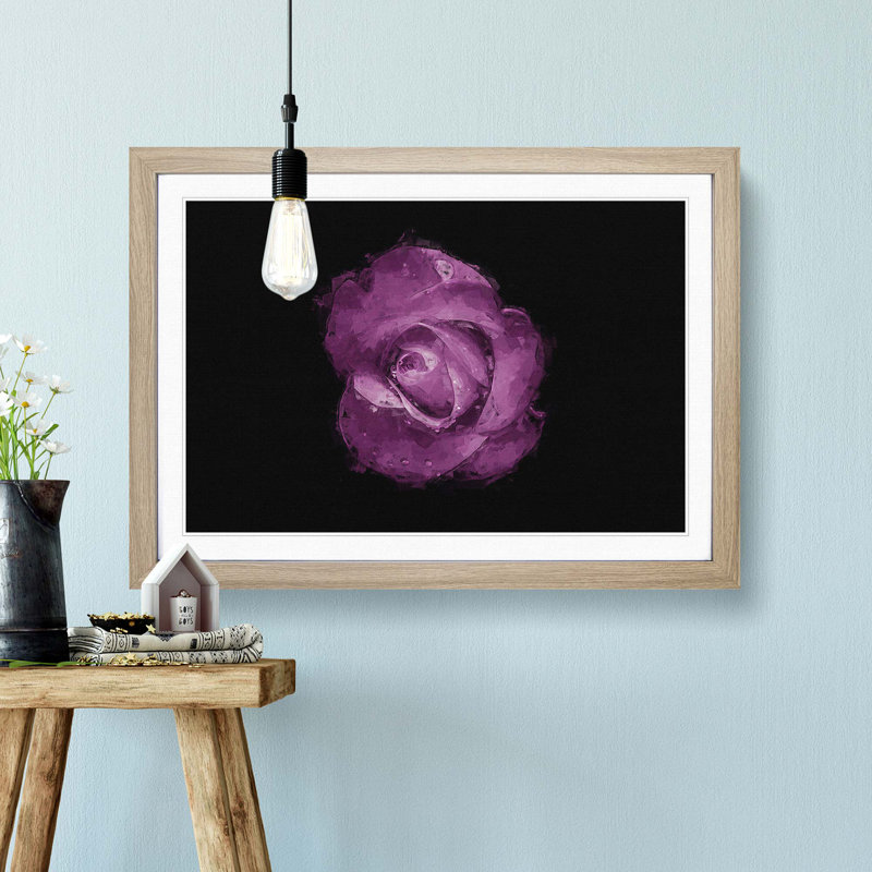Purple Rose in the Shadows in Abstract - Picture Frame Graphic Art Print, 40cm H x 60cm W x 2cm D, Oak