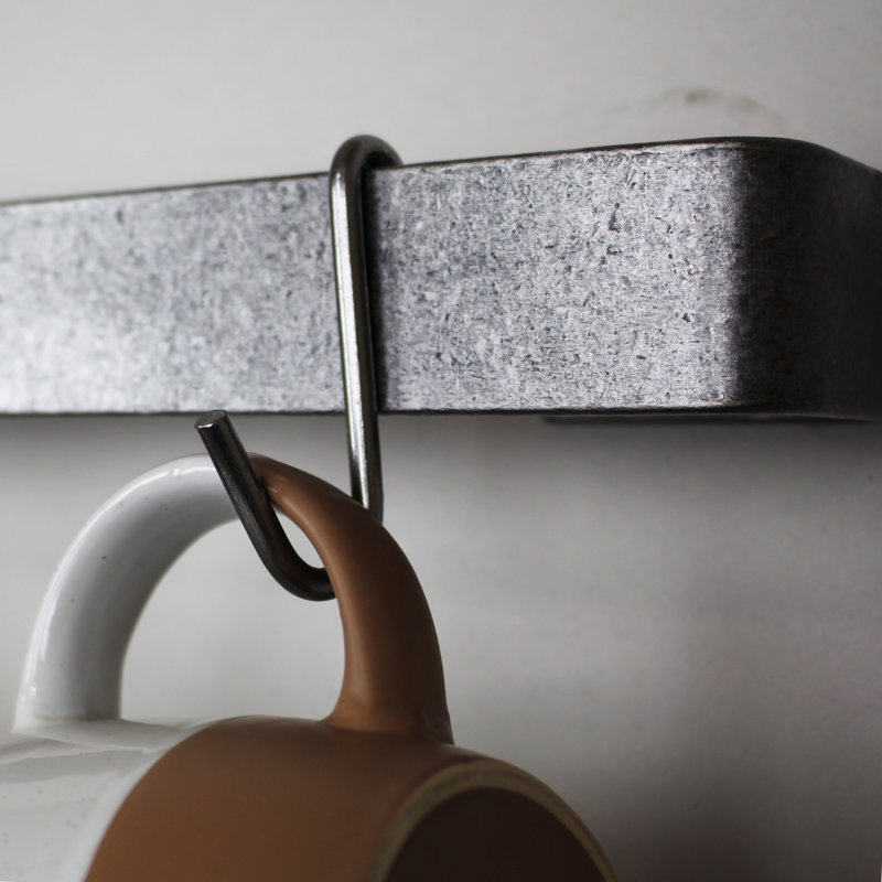 Utensil Bar Handcrafted Wall Mounted Pot Rack, 4.5" H x 36" W x 2" D, Hammered Steel