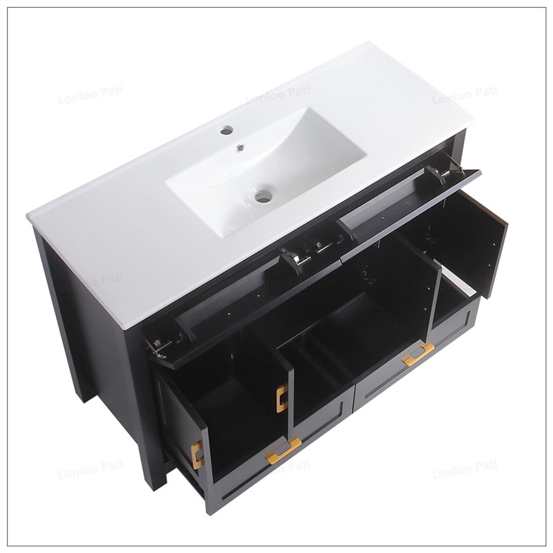 48 inch Soft close doors Bathroom Vanity with Ceramic Sink Combo, Black
