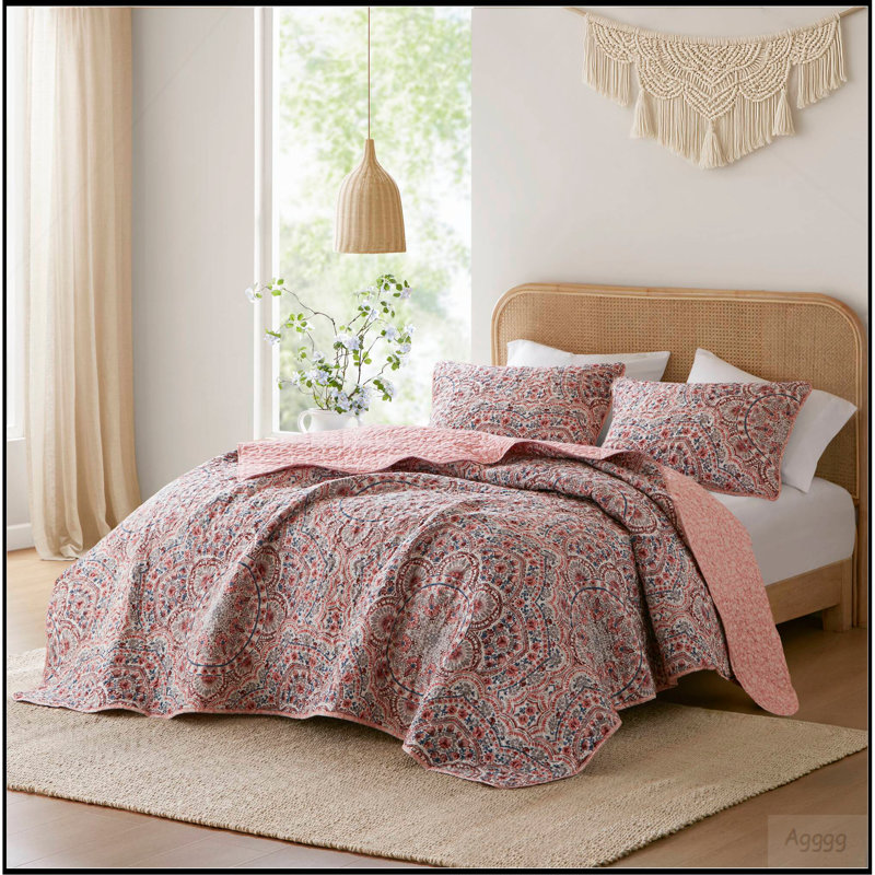 3-Piece King Boho Floral Reversible Quilt