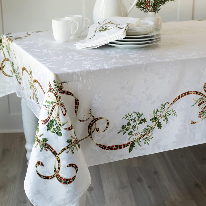 Merry Ribbons Engineered Printed Jacquard Fabric Christmas Table Cloth(60" x 120" Rectangular)