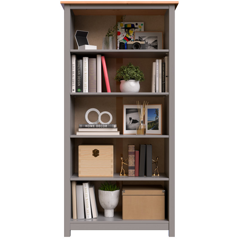 Bibliothèque en bois de pin massif Albrecht, Gris / pin
