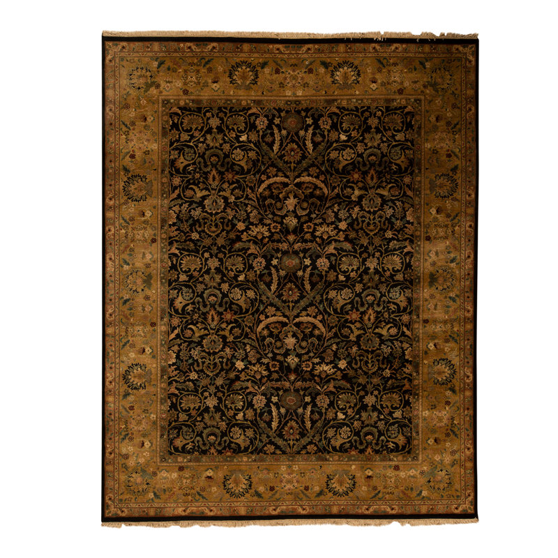 High-Quality Hand-Knotted Black And Gold Area Rug