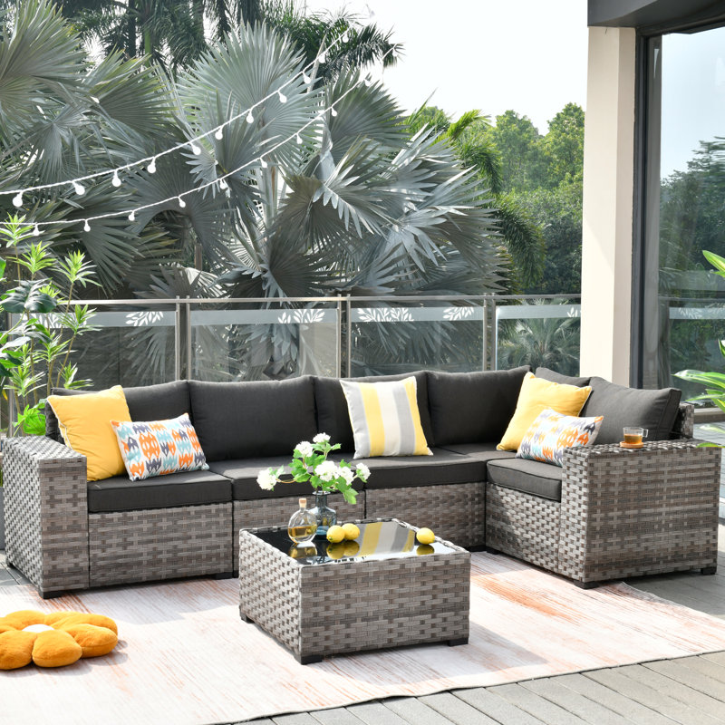 Evanna 6 - Person Modular Patio Conversation Set with Cushions, Black