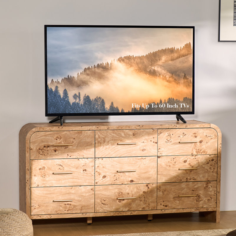 Modern 9-Drawer Dresser - 63" Luxury Storage System, Light Burlwood