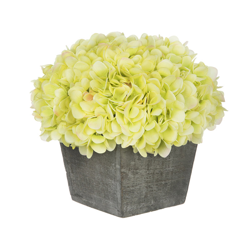 Arrangement d'hortensias verts artificiels en pot, Vert