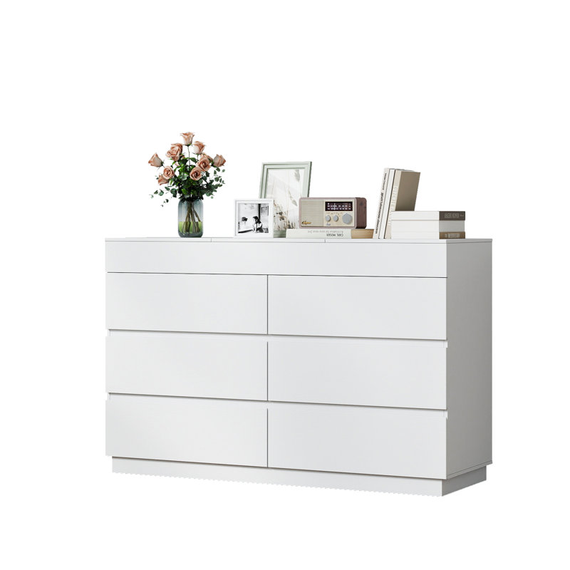 White Embossed 6-Drawer Dresser With Mirror P2 12MM Particleboard With Melamine 47.22"W, White