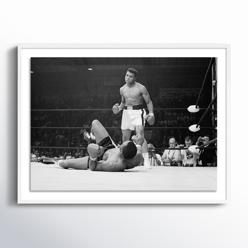 Boxers Muhammad Ali And Sonny Liston Fighting Print by Getty Images, Black Maple Framed, 18" H x 24" W