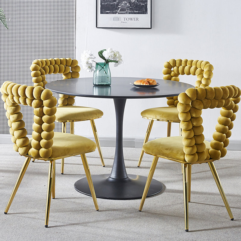 Confortable 2: structure en acier inoxydable, siège, pour le salon, le bureau, le café, la chambre à coucher, 2 chaises jaunes: pieds en tube de fer, coussin doux, jaune, assemblage rapide