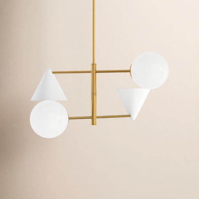 4 - Light Dimmable Modern Linear Chandelier, White, 16.12" H x 28" W x 28" D