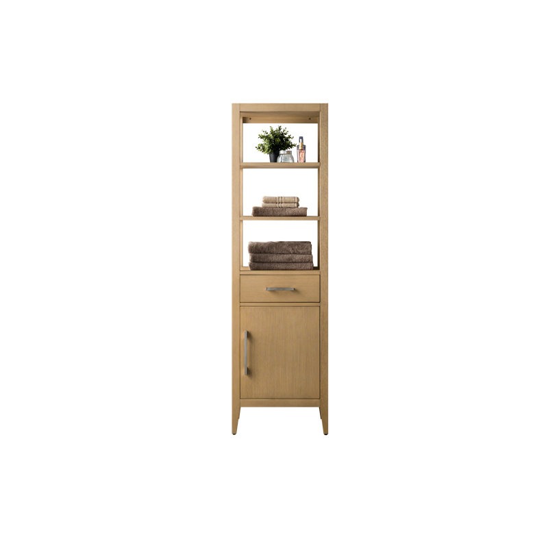 Freestanding Linen Cabinet, Brushed Nickel/Natural