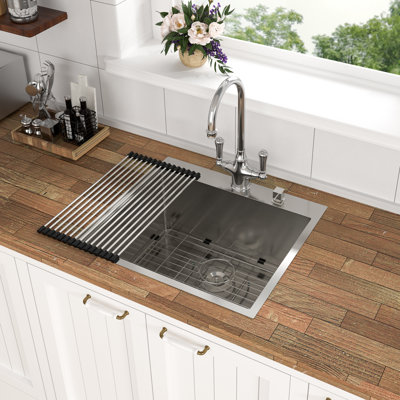 25" L x 22" W Drop-In Kitchen Sink with Sink Grid and Drain Assembly